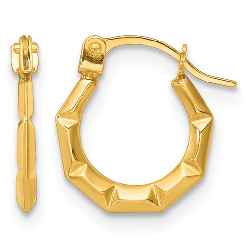 14k Polished and Grooved Hoop earrings