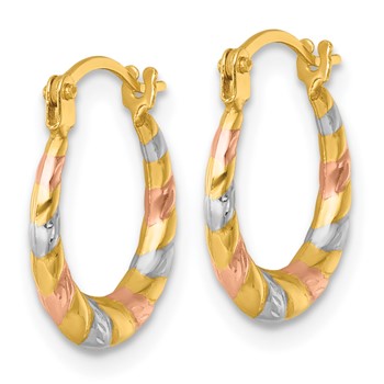 14k with White Rhodium and Rose Gold-plating Diamond Cut Polished 2.25mm Twisted Hollow Hoop Earrings — alternate view