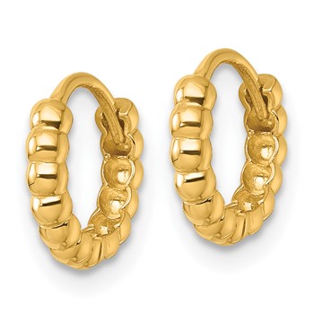 14k Polished 2.25mm Beaded Hinged Hoop Earrings — alternate view