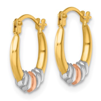 14k with White Rhodium and Rose Gold-plating Polished Hollow Round Hoop Earrings — alternate view