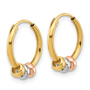 14K with Rose-tone and White Rhodium Polished 3-Bead Endless Hoop Earrings — alternate view