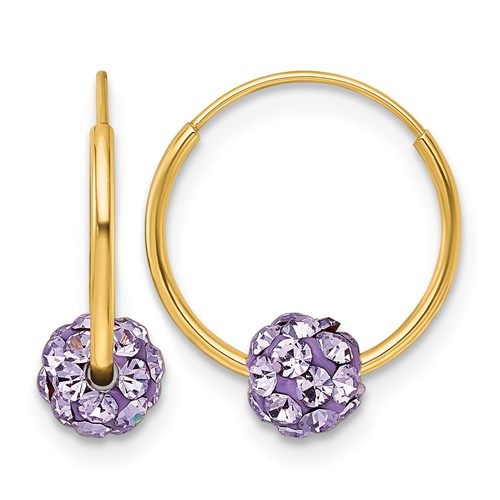 14k Polished Lavender Crystal and Resin Endless Hoop Earrings