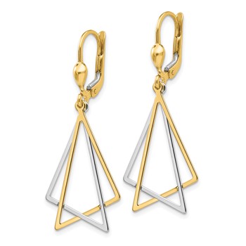 14k Two-tone Polished Triangles Drop Leverback Earrings — alternate view
