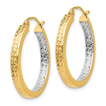 14k White Rhodium Light Square Diamond Cut Hoop Earrings — alternate view