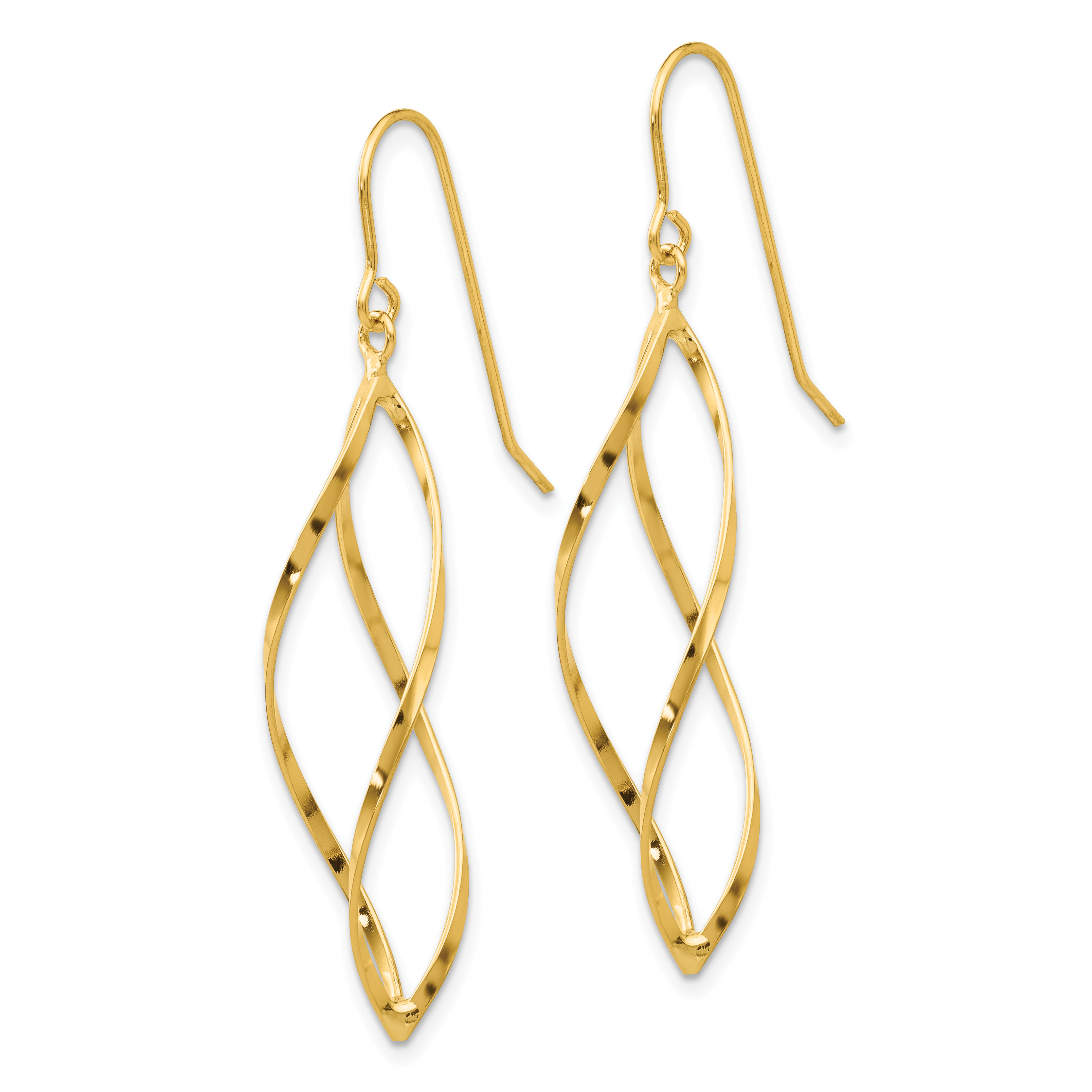 Twisted Swirl Dangle French Hook Earrings 14k Yellow Gold 46x10mm Women's detailed image 3