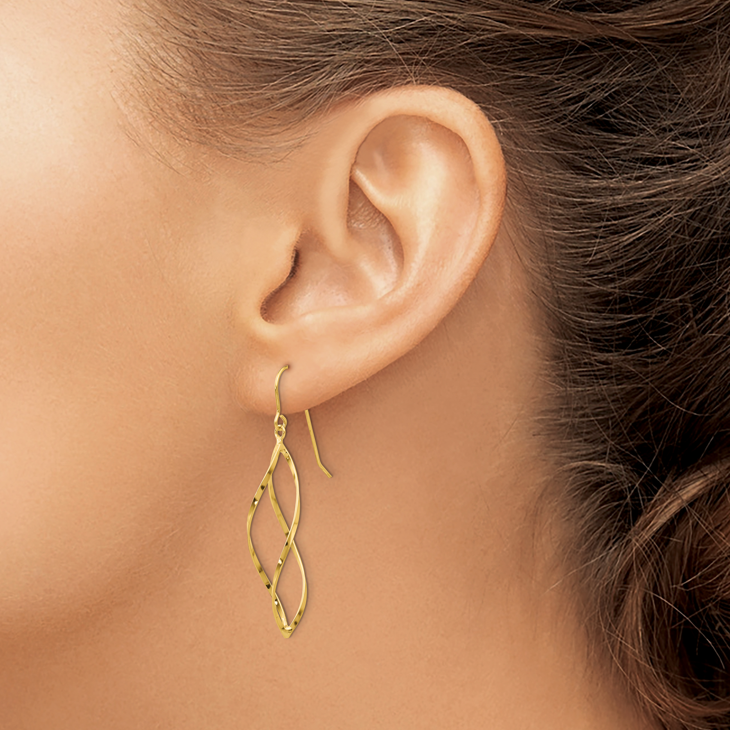 Twisted Swirl Dangle French Hook Earrings 14k Yellow Gold 46x10mm Women's detailed image 4