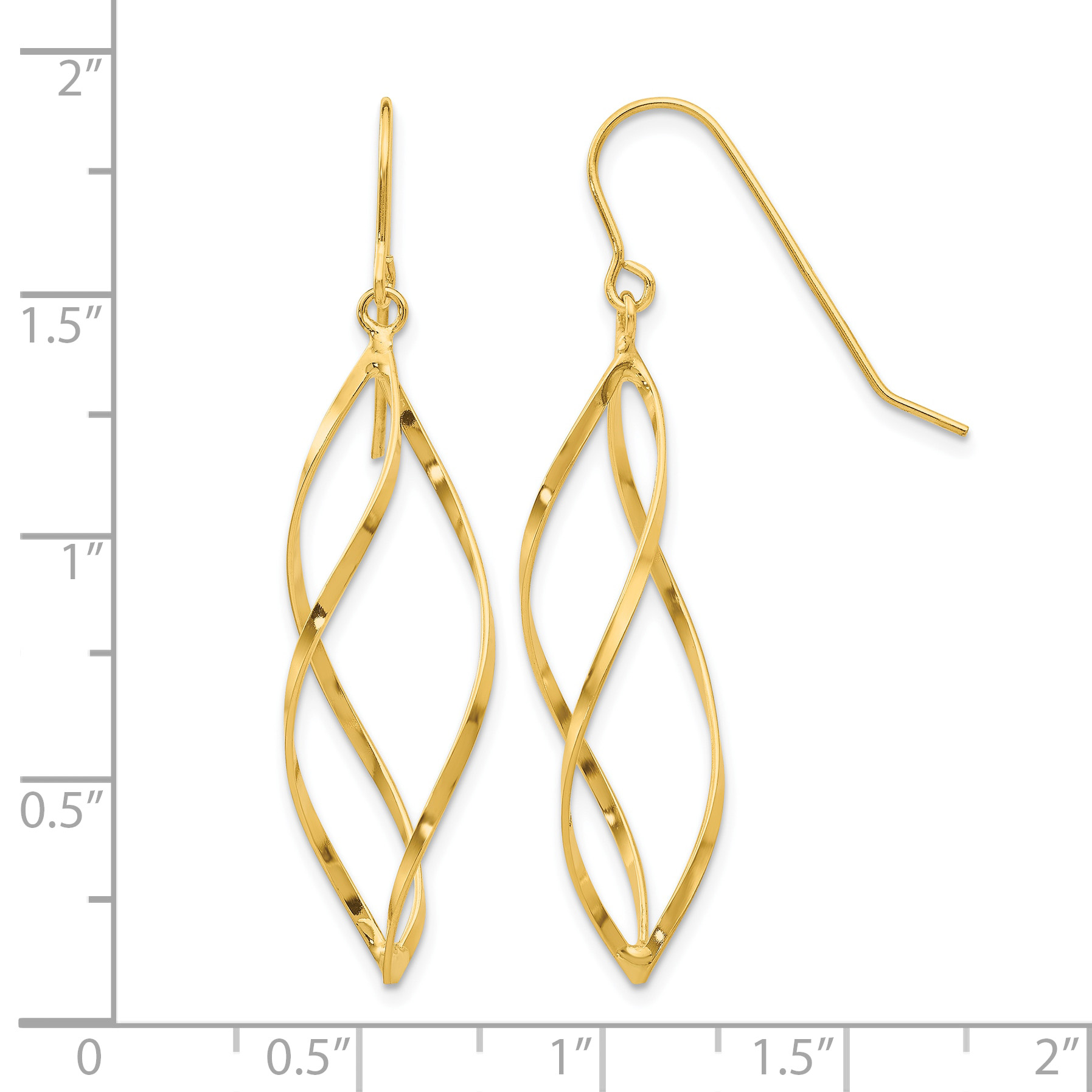 Twisted Swirl Dangle French Hook Earrings 14k Yellow Gold 46x10mm Women's detailed image 2
