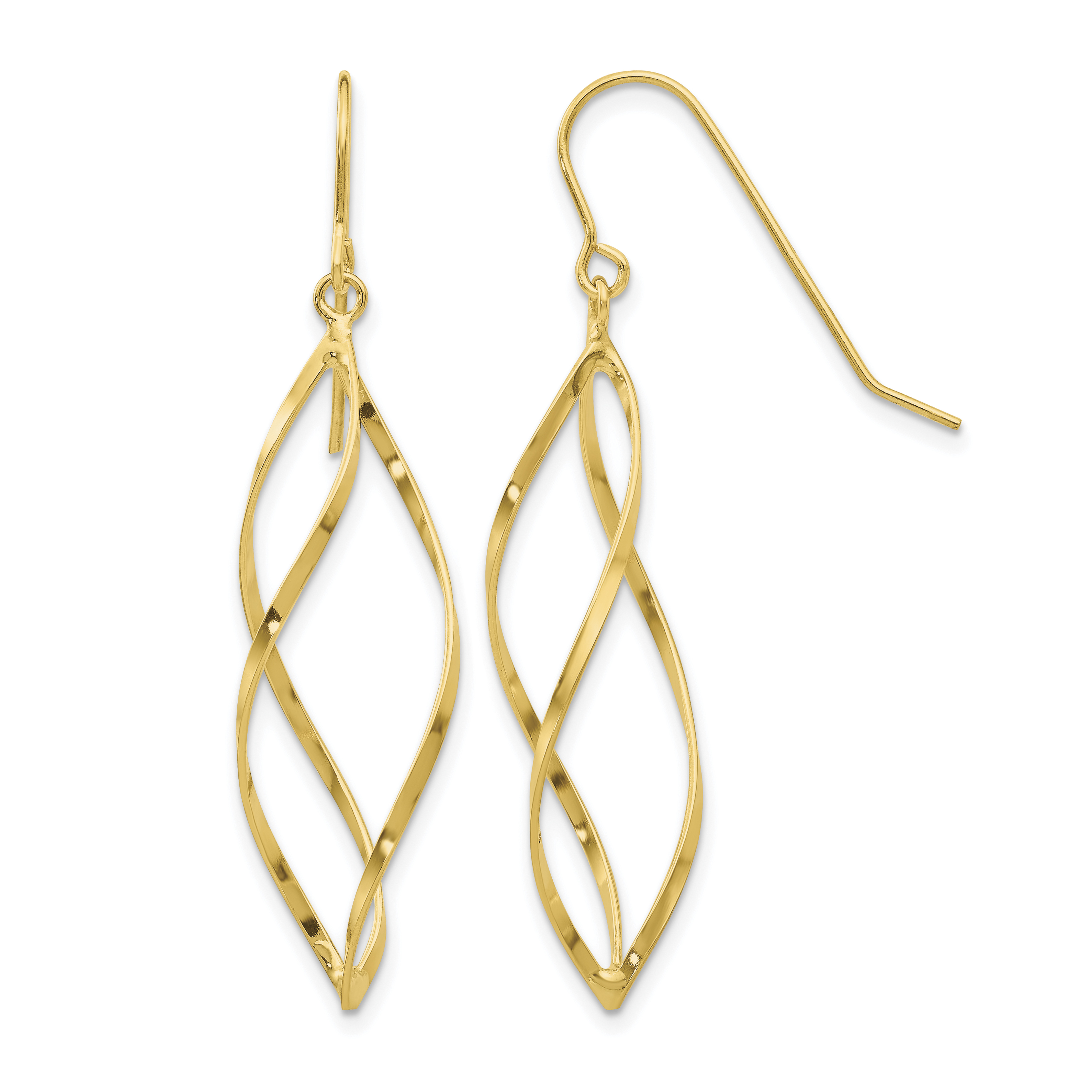 Twisted Swirl Dangle French Hook Earrings 14k Yellow Gold 46x10mm Women's main product image
