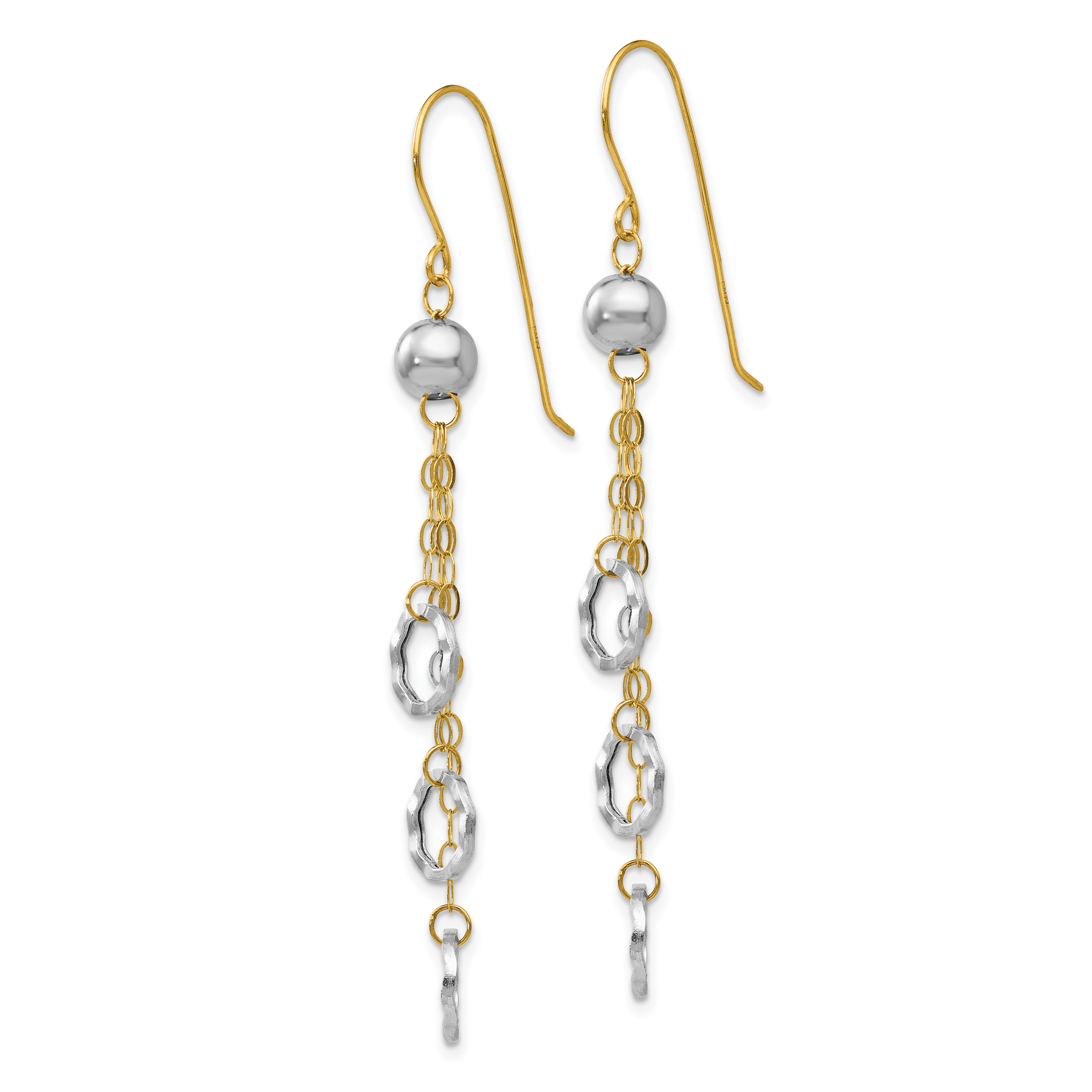 Circle and Chain Dangle French Hook Earrings 14k Two-tone 55x7mm Women's Solid product image view 2