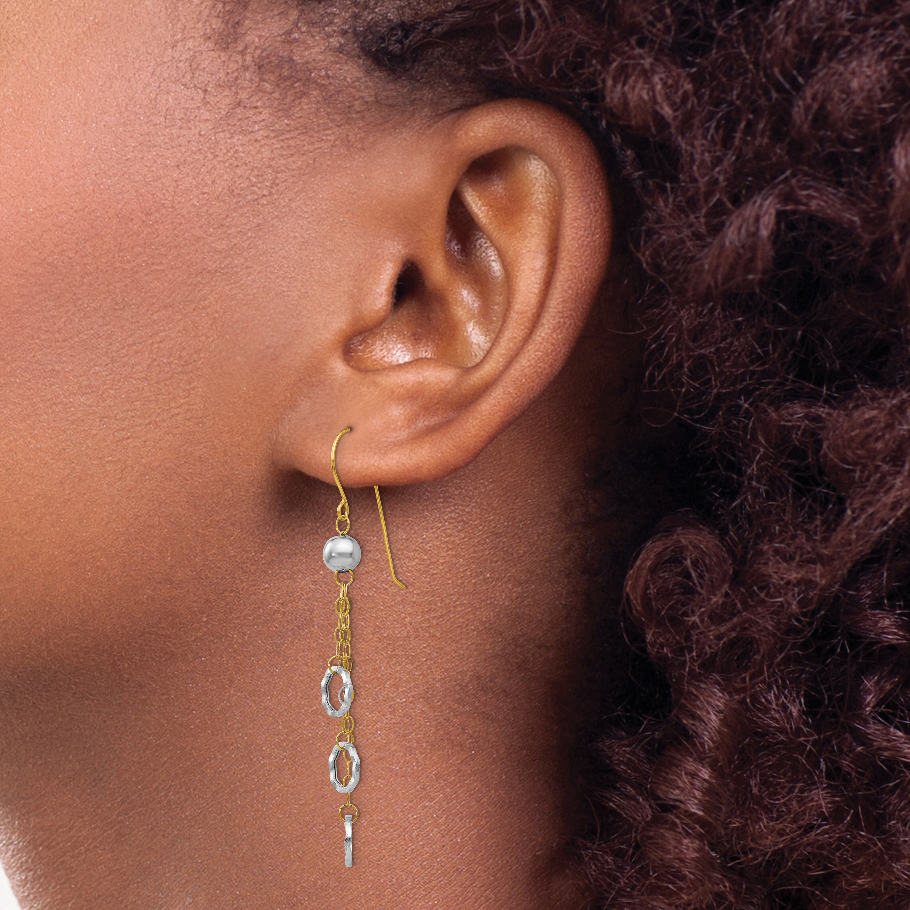Circle and Chain Dangle French Hook Earrings 14k Two-tone 55x7mm Women's Solid product image view 3
