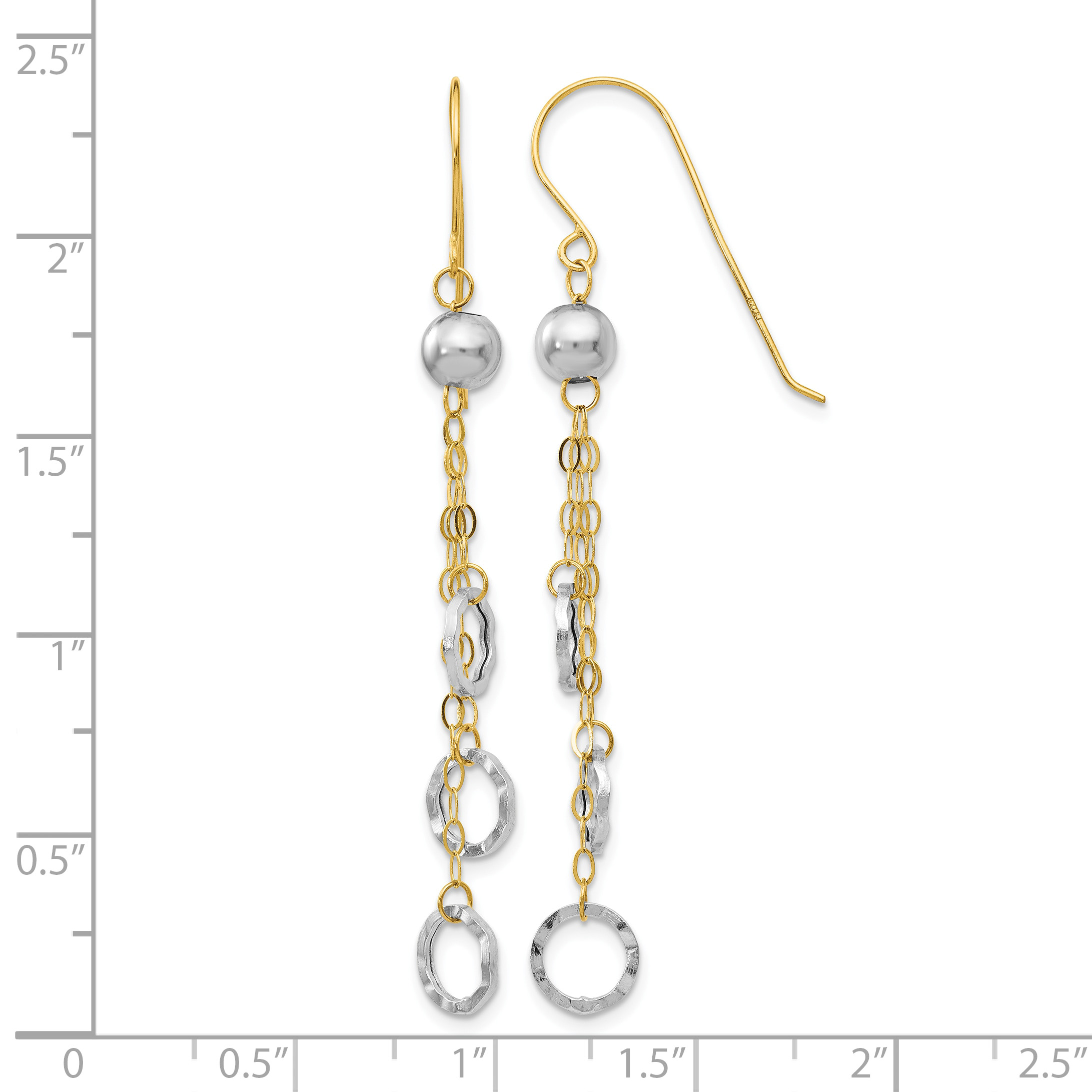 Circle and Chain Dangle French Hook Earrings 14k Two-tone 55x7mm Women's Solid product image view 4
