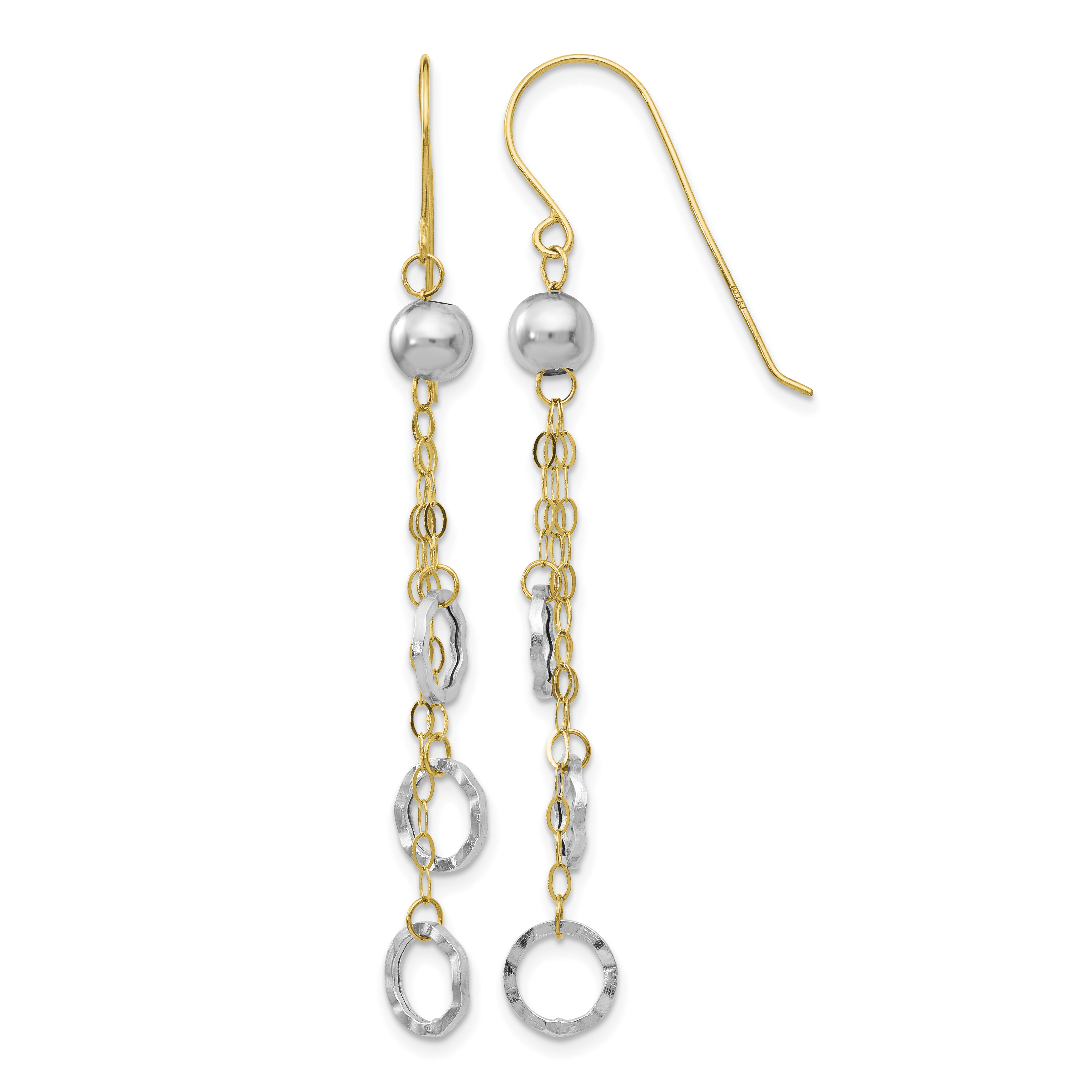 Circle and Chain Dangle French Hook Earrings 14k Two-tone 55x7mm Women's Solid main product image