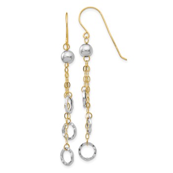 14k Two-tone Circle and Chain Dangle French Hook Earrings