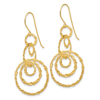 14k Textured Circles Dangle French Hook Earrings — alternate view