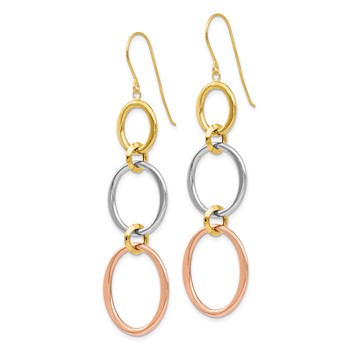 14k Tri-color Triple Graduated Circle Dangle French Hook Earrings — alternate view