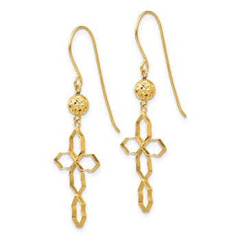 14k Geometric Cross Dangle French Hook Earrings — alternate view