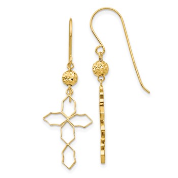 14k Geometric Cross Dangle French Hook Earrings