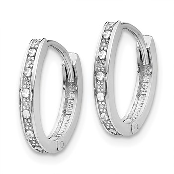 14k White Gold Diamond-cut Oval Hinged Hoop Earrings — alternate view