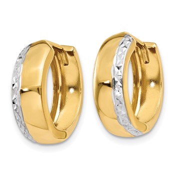 14k w/Rhodium Textured Hinged Hoop Earrings — alternate view