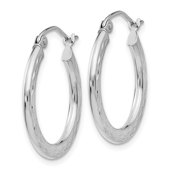 14K White Gold 1.5x20mm Diamond-cut Hollow Hoop Earrings — alternate view