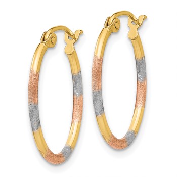 14K w/White and Rose Rhodium Diamond Cut Hoop Earrings — alternate view