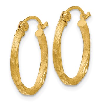 14K Satin Diamond Cut Hollow Twisted Hoop Earrings — alternate view