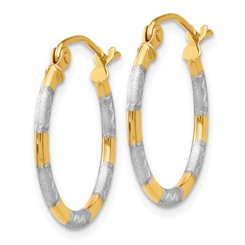 14K w/White Rhodium Diamond Cut Hoop Earrings — alternate view