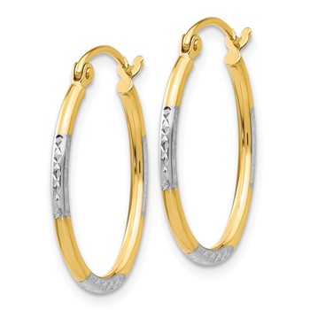 14K w/White Rhodium Diamond Cut Oval Hoop Earrings — alternate view