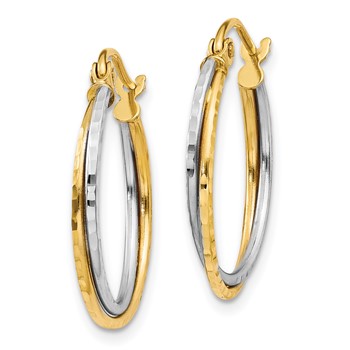 14K Yellow and White Gold Diamond Cut Twisted Hoop Earrings — alternate view
