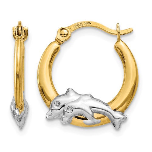 10K & Rhodium Dolphin Hoop Earrings