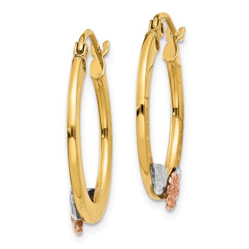 14K Yellow & Rose Gold w/ Rhodium Diamond Cut Flower Hoop Earrings — alternate view