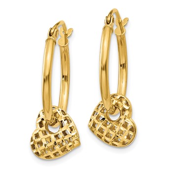 14K Moveable Heart Hoop Earrings — alternate view