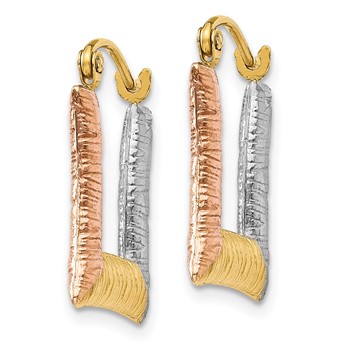 14K & White & Rose Rhodium Hollow Textured Square Hoop Earrings — alternate view