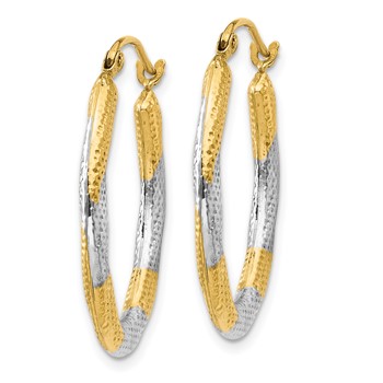 14K & Rhodium Textured Hollow Oval Hoop Earrings — alternate view