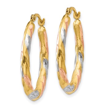 14K & White & Rose Rhodium Oval Hollow Scallop Hoop Earrings — alternate view