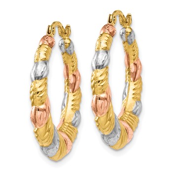 14K & White and Rose Rhodium Hollow Scalloped Hoop Earrings — alternate view
