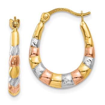 14K & White and Rose Rhodium Hollow Scalloped Hoop Earrings