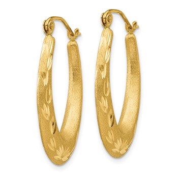 14K Satin Diamond Cut Hollow Hoop Earrings — alternate view