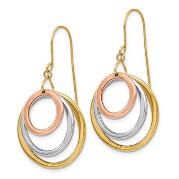14K Tri-color Graduated Circles Dangle French Hook Earrings — alternate view