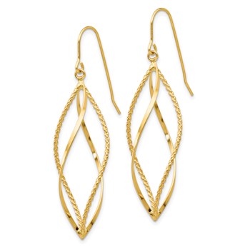 14k Polished and Textured Twisted Dangle French Hook Earrings — alternate view