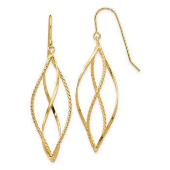 14k Polished and Textured Twisted Dangle French Hook Earrings