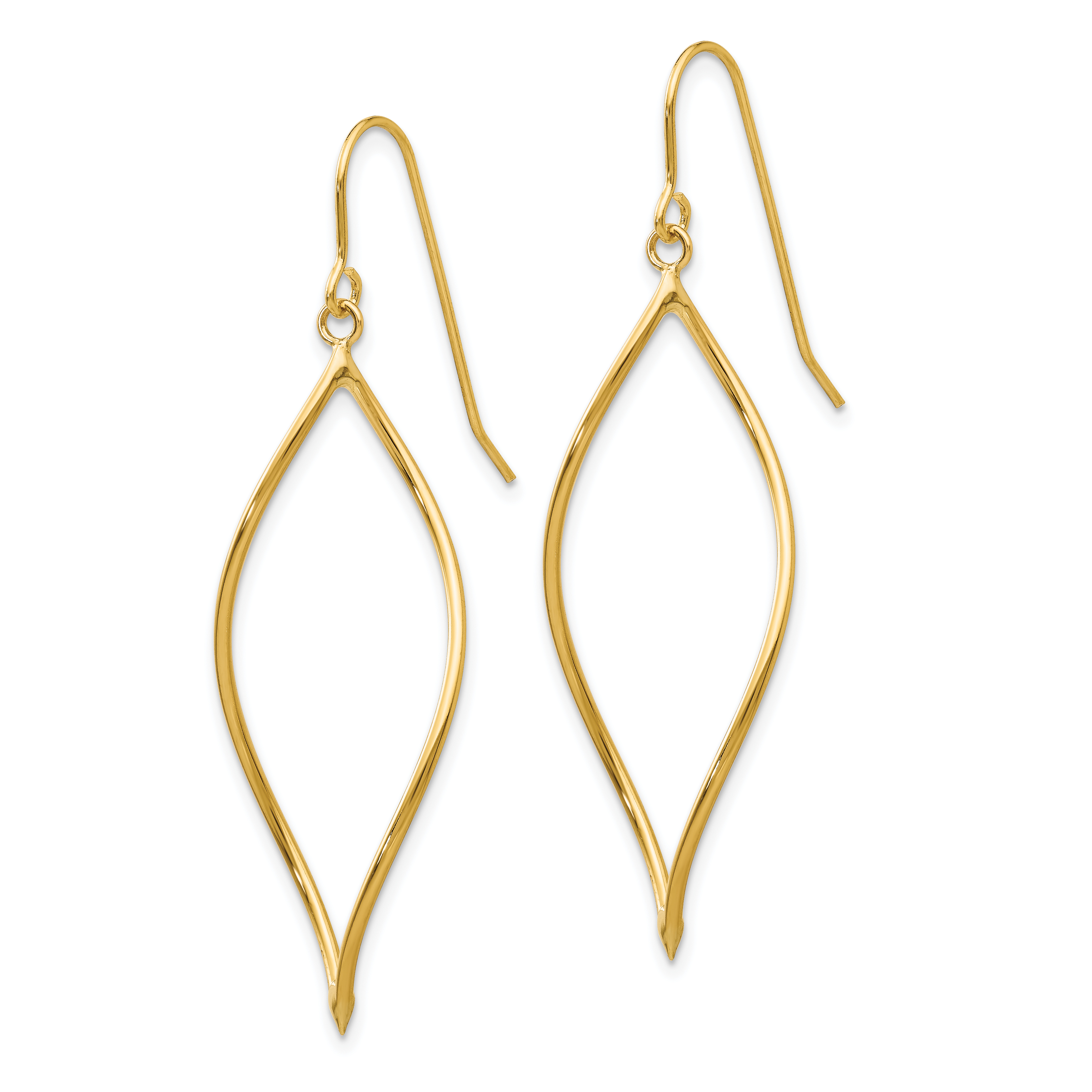 Twisted Oblong Dangle French Hook Earrings 14k Yellow Gold 47x14mm Women's product image view 2