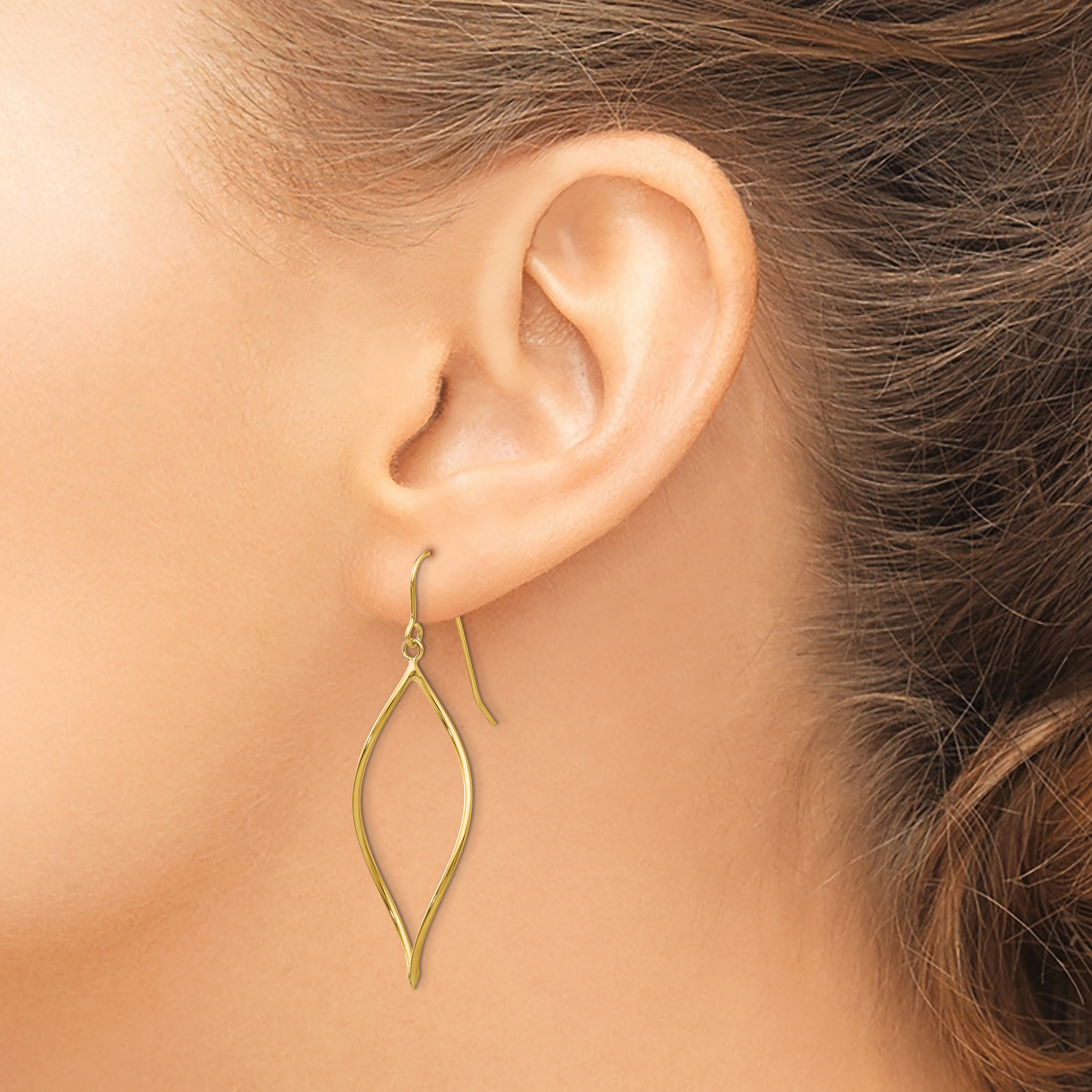Twisted Oblong Dangle French Hook Earrings 14k Yellow Gold 47x14mm Women's product image view 3