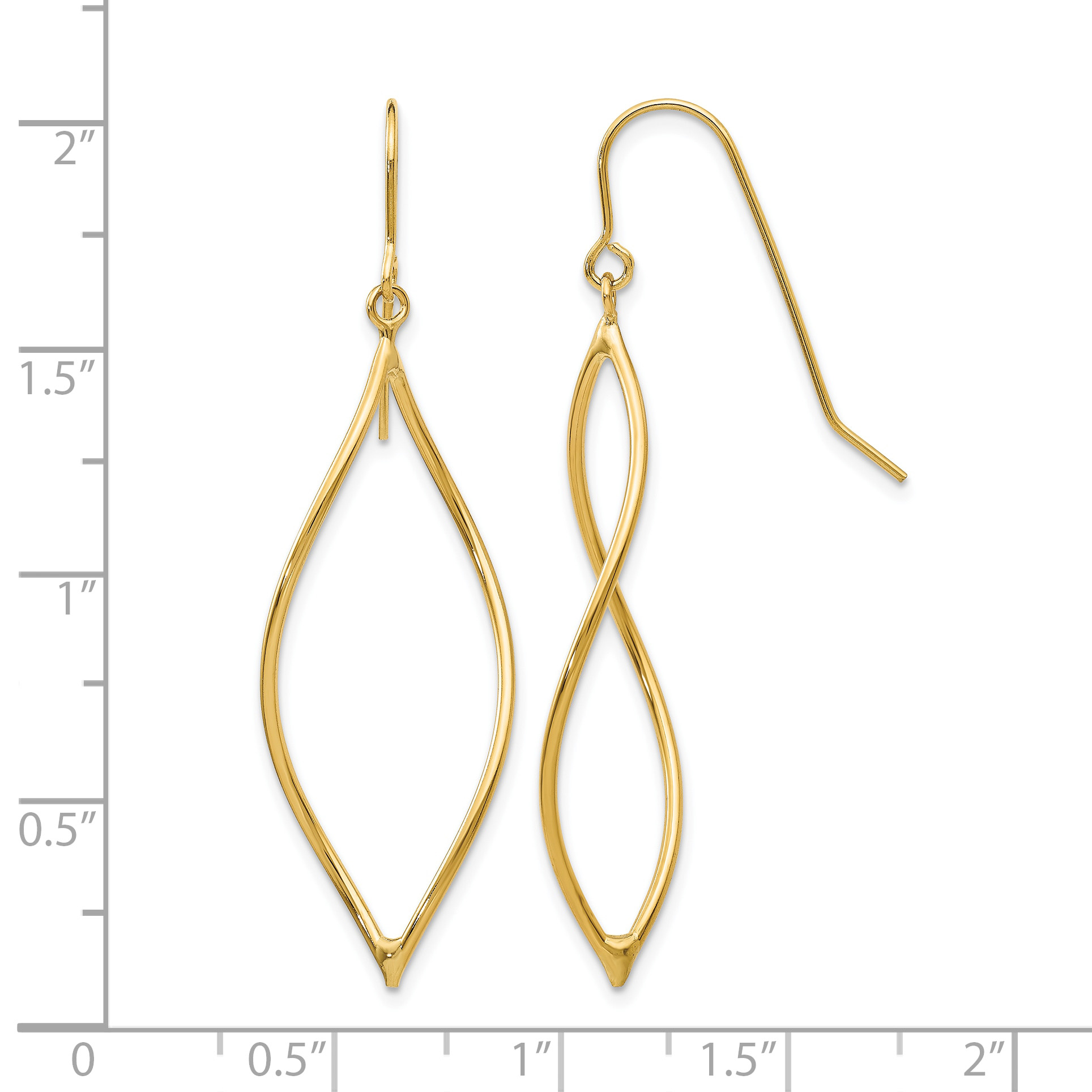 Twisted Oblong Dangle French Hook Earrings 14k Yellow Gold 47x14mm Women's product image view 4