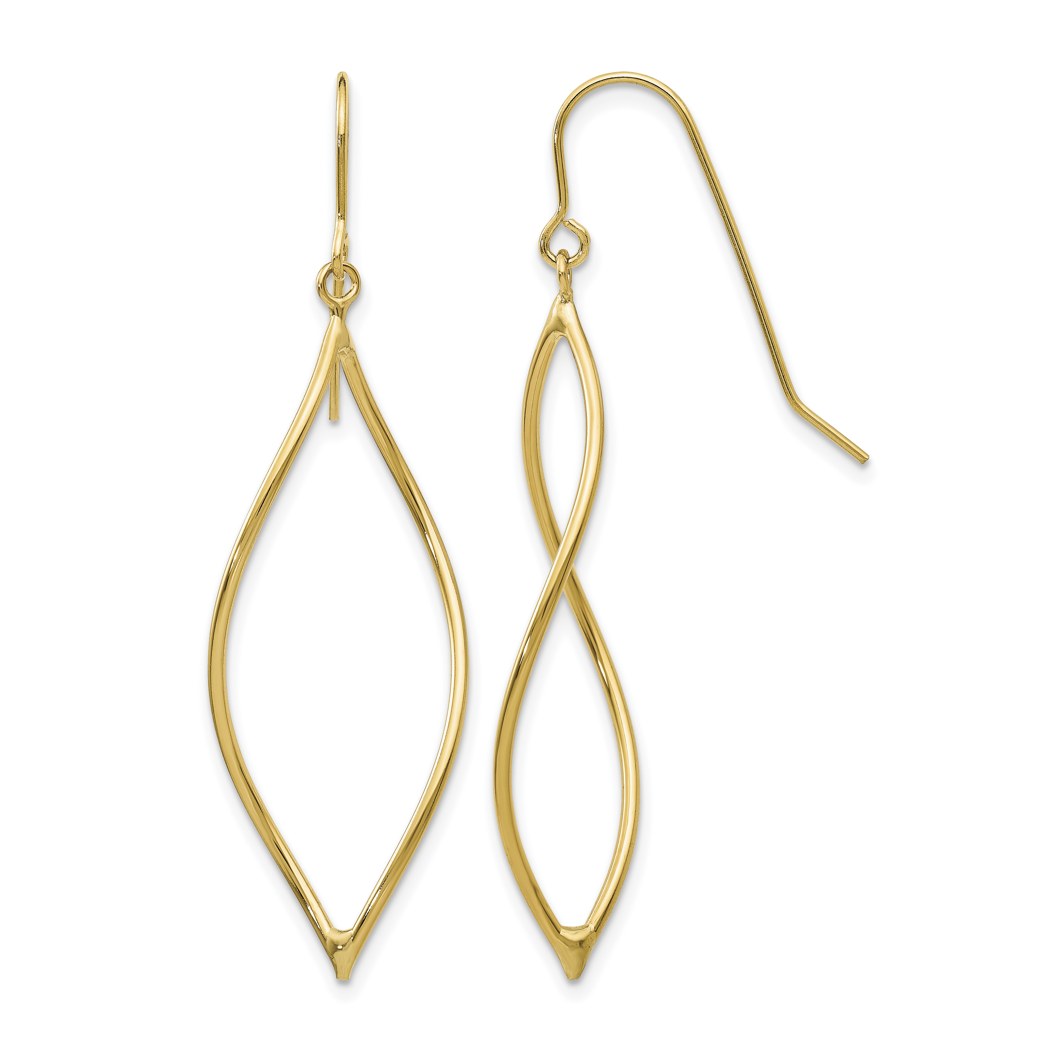 Twisted Oblong Dangle French Hook Earrings 14k Yellow Gold 47x14mm Women's main product image