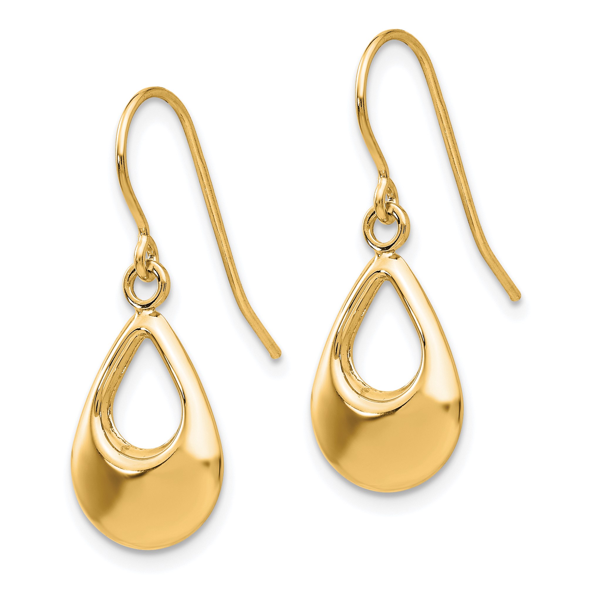 Open Teardrop Dangle French Hook Earrings 14k Yellow Gold 24x9mm Women's detailed image 2