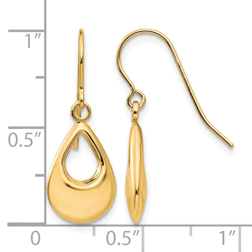 Open Teardrop Dangle French Hook Earrings 14k Yellow Gold 24x9mm Women's detailed image 4