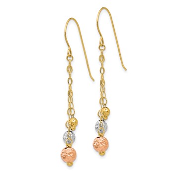 14K Tri-color Diamond-cut Beads and Chain Dangle French Hook Earrings — alternate view