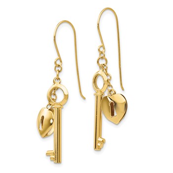 14K Puffed Heart Lock and Key French Hook Earrings — alternate view