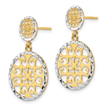 14k and White Rhodium Diamond-cut Filigree Circles Dangle Post Earrings — alternate view
